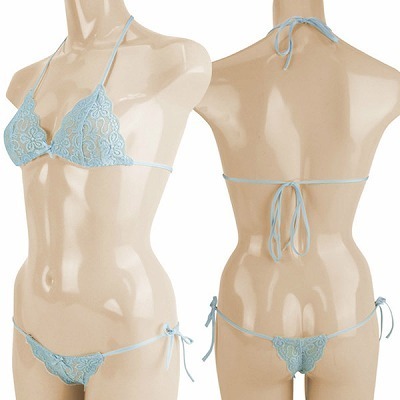 ストレッチフラワー総レースブラ&ショーツ サックス(ランジェリー)