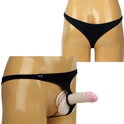 メンズ 2wayストレッチ生地大リング付きTバック ブラック(ランジェリー)