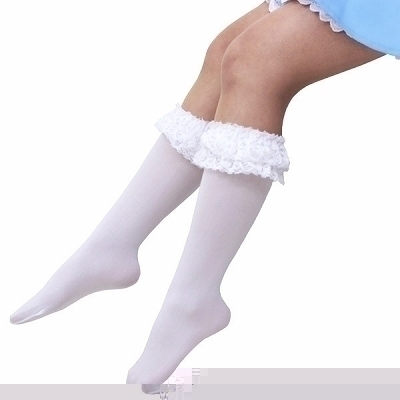 リボン付きレースハイソックス 白(コスチューム)