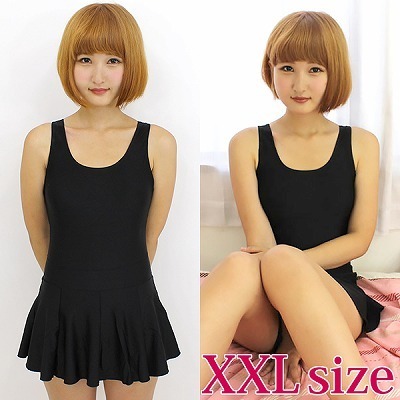 パッド付きの本物スカート付きスクール水着 黒 XXL(コスチューム)