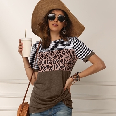 パンサー柄 切り替えTシャツ Mサイズ ブラウン(コスチューム)