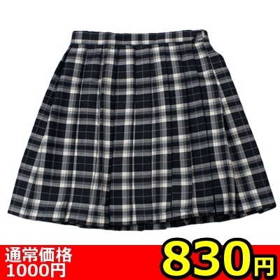 【830円★数量限定】ポケット付きのチェック柄プリーツスカート単品 濃紺×クリーム Lサイズ<お一人様1点限り>(キャンペーン)